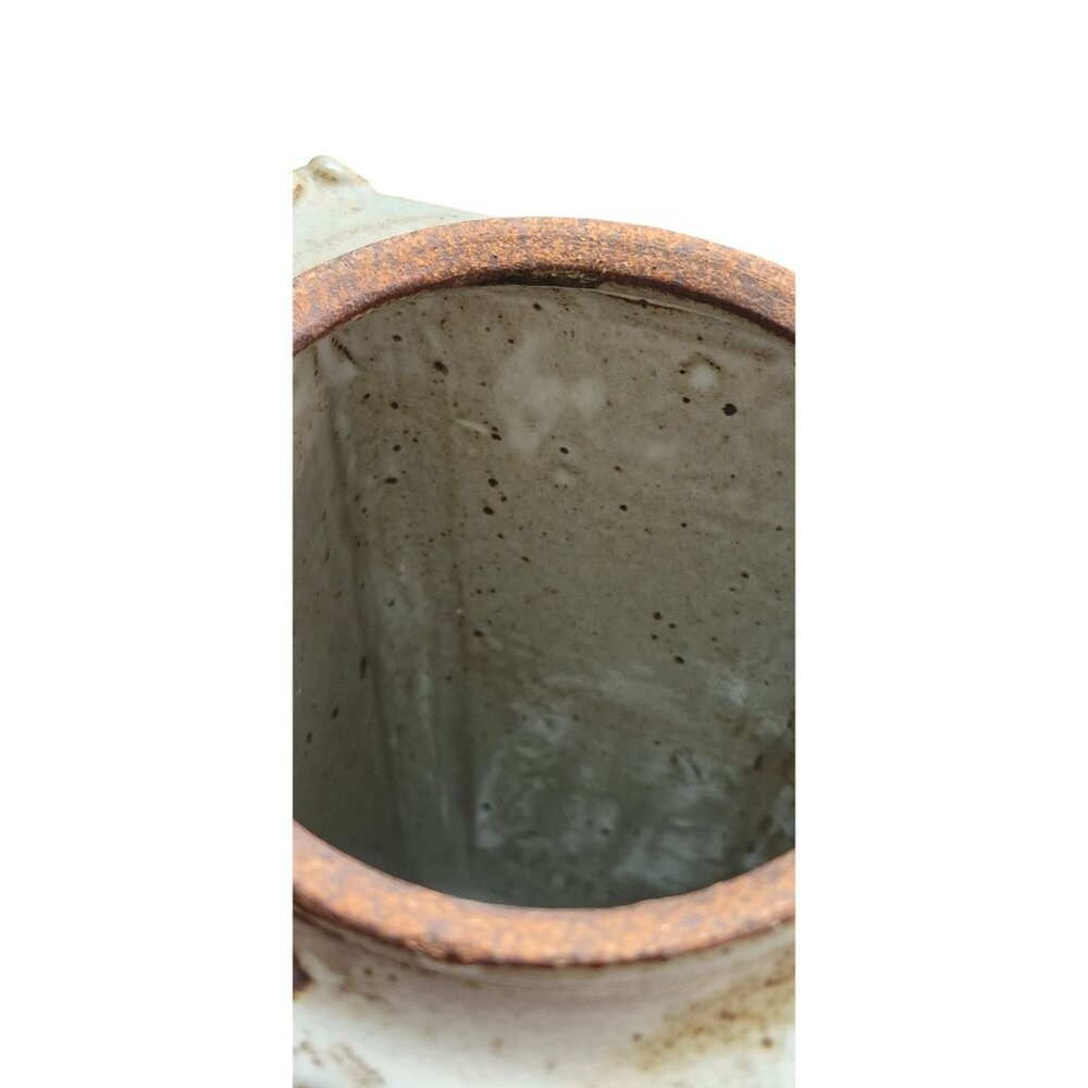 Heavy Stoneware Clay Urn Vase Rustic Floral Rectangular Brown & Beige Glaze - Picture 10 of 13